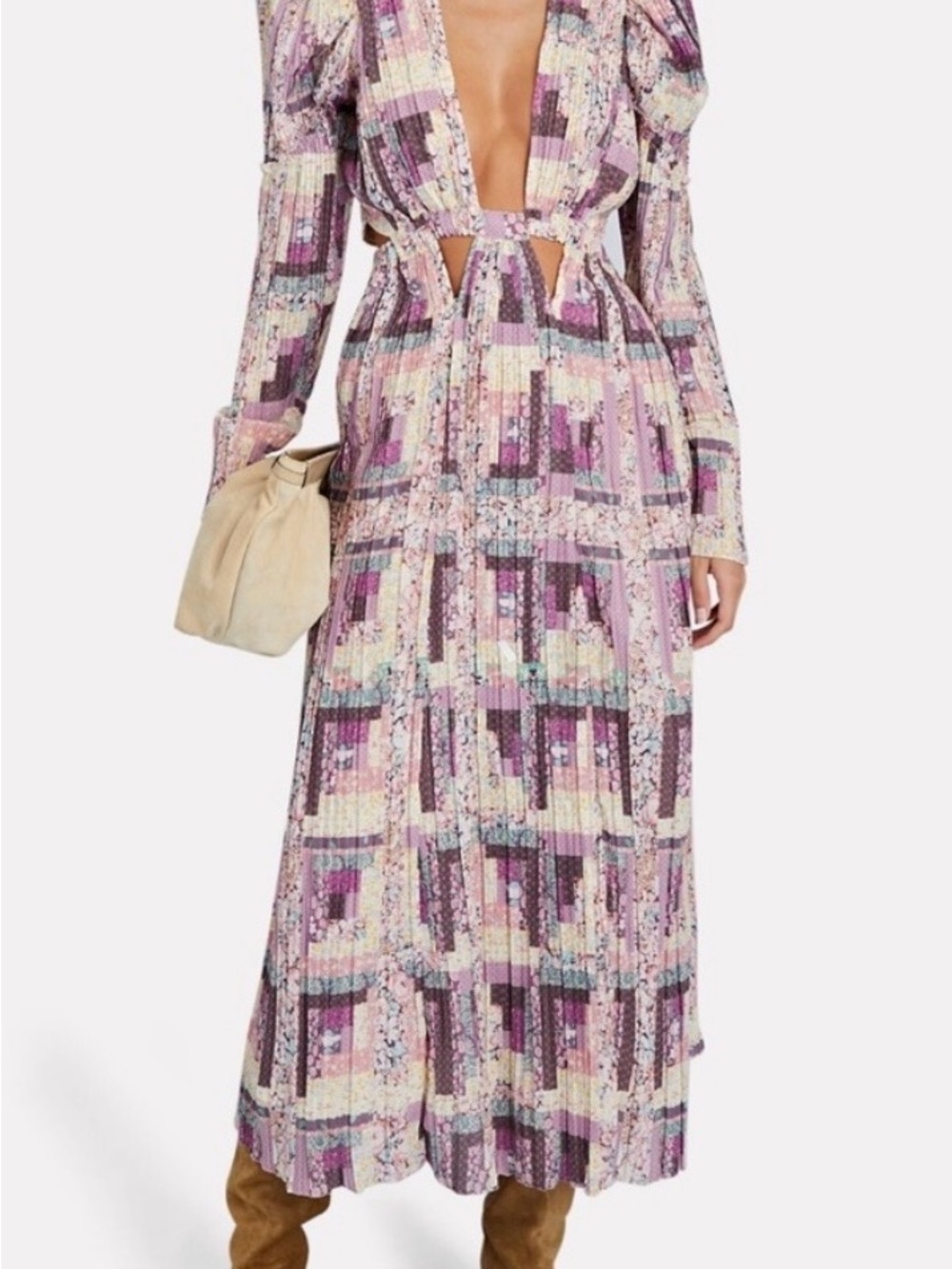 Sea New York Lavender Patchwork Cutout Maxi Dress